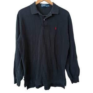 Ralph Lauren Men's 100% Cotton Black Long Sleeve Pullover Polo w/Red Pony Logo-L